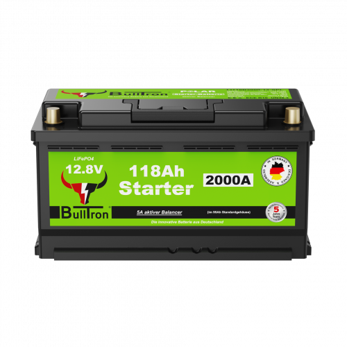 BullTron Lithium Starter Batterie 12,8 V 118 Ah Polar – 2000 A Startstrom, kompakte 279-mm-Bauform