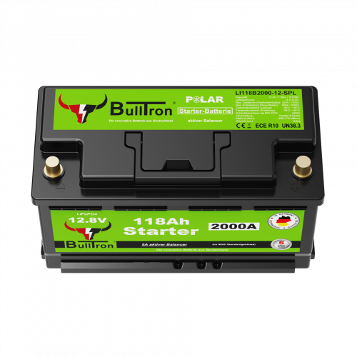 BullTron Lithium Starter Batterie 12,8 V 118 Ah Polar – 2000 A Startstrom, kompakte 279-mm-Bauform