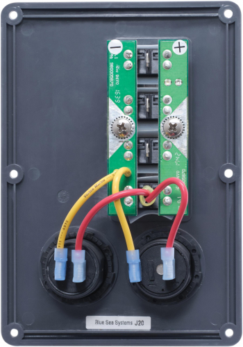 BlueSea BS-4321 Schalterpaneel mit 4 Schaltern und 2 Steckdosen (12V + USB)