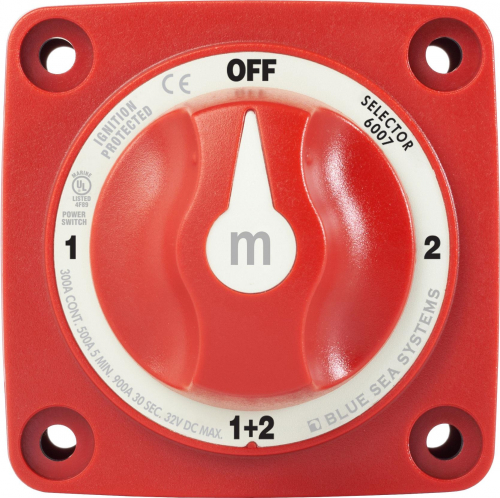 BlueSea Batteriehauptschalter 1-0-2-Combine 300A Rot