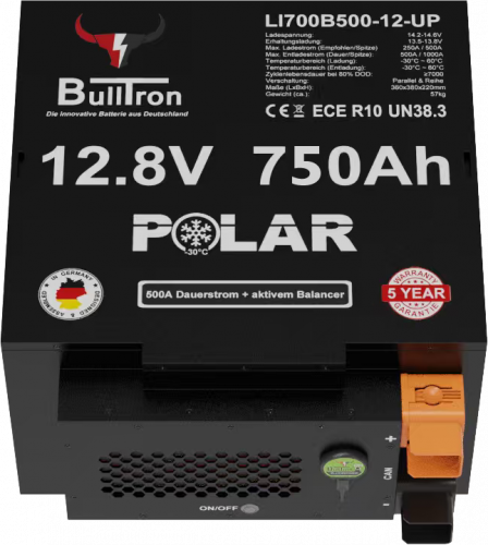 BullTron Lithium Batterie 12,8 V 750 Ah Untersitz Polar – 500 A Smart BMS, Bluetooth, WLAN & Heizung