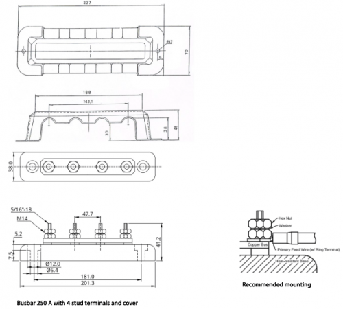 Victron Busbar 250A 4P +cover