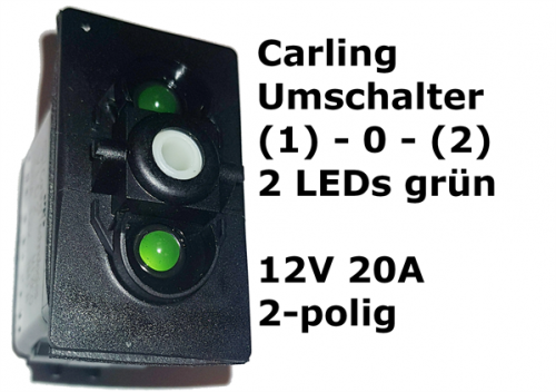 Carling Schalter (EIN)-AUS-(EIN) - Umtaster (1)-0-(2) mit 2 grünen LED - OHNE Wippe