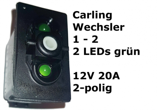 Carling Schalter EIN-EIN - Wechsler 1-2 mit 2 grünen LED - OHNE Wippe