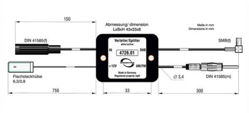 Antennensplitter FM auf FM und DAB aktiv
