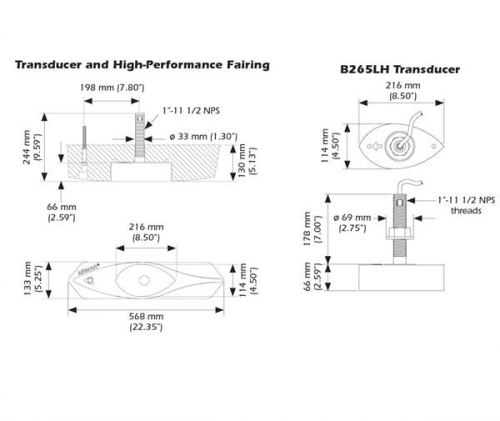 Raymarine A80010 B265LH Durchbruch-Geber Broadband Low-High Tiefe (1000W)