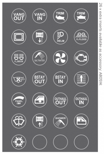 Raymarine A80514 Erweiterter Tastenbeschriftungssatz – 26 Inserts für RMK-6 Remote-Tastatur