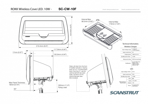 Scanstrut QI-Ladegerät 10W mit Smartphone-Ablagefach mit Wasserführung mit RGB-LED-Beleuchtung