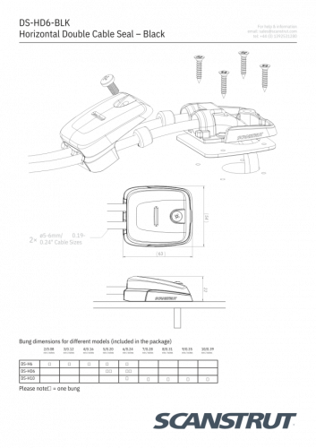 Scanstrut Decksdurchführung DS-HD6 2pol horizontal 2-6mm Kabel schwarz