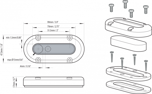 Scanstrut DS-Multi Multi-Decksdurchführung, Aluminium