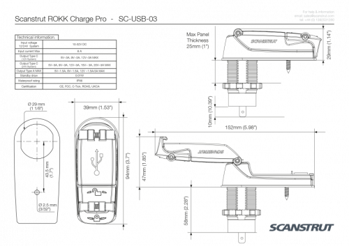 Scanstrut wasserdichte USB-Steckdose IPx6