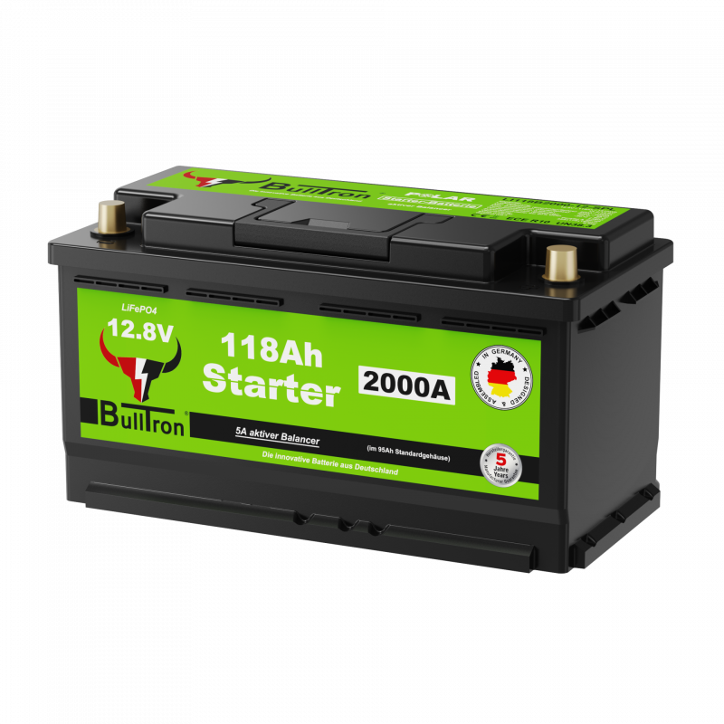 BullTron Lithium Starter Batterie 12,8 V 118 Ah Polar – 2000 A Startstrom, kompakte 279-mm-Bauform