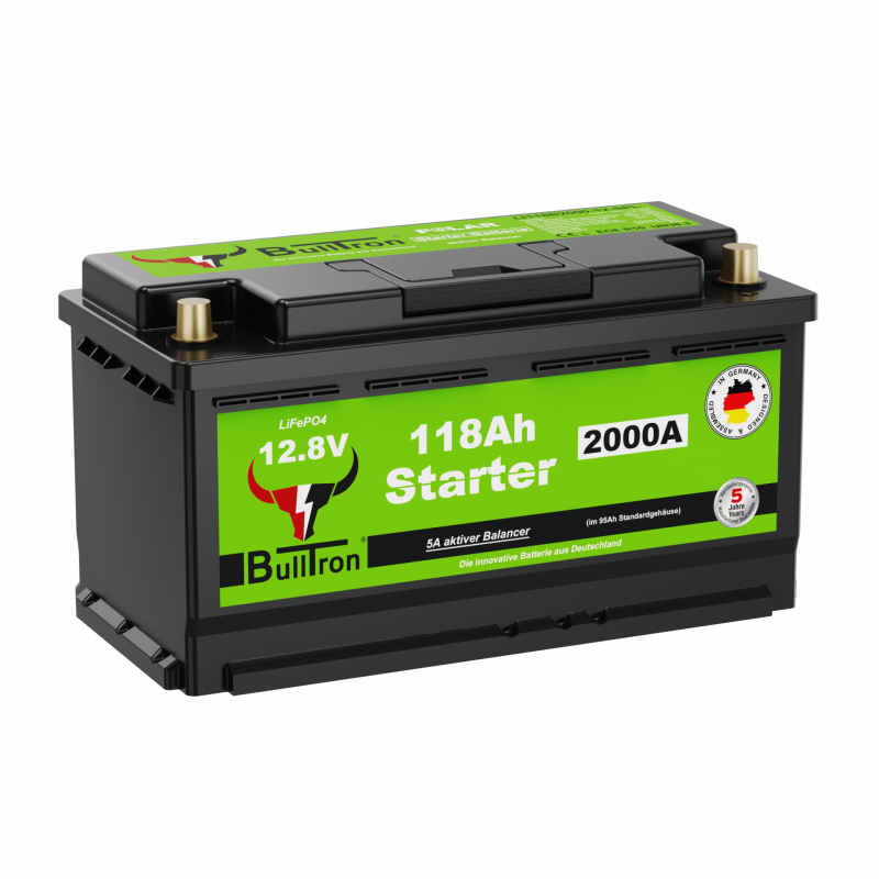 BullTron Lithium Starter Batterie 12,8 V 118 Ah Polar – 2000 A Startstrom, kompakte 279-mm-Bauform