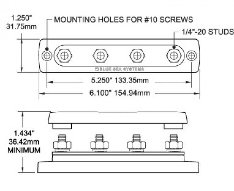BlueSea 2307 Massesammelschiene 150A mit Abdeckung (4x M6)