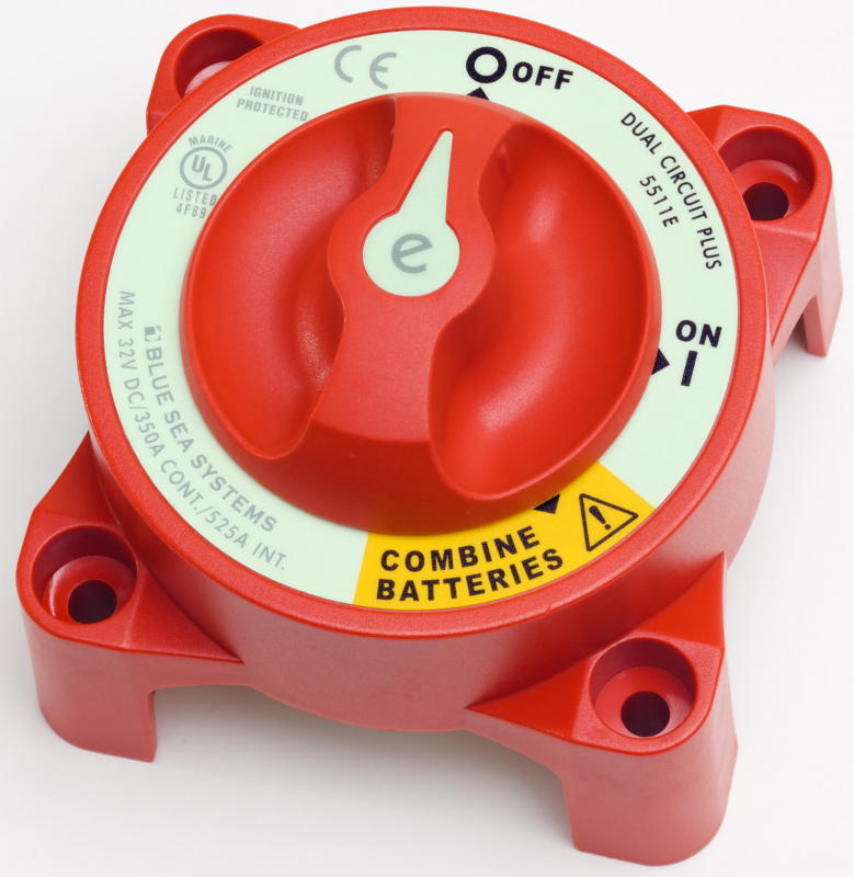 BlueSea Batteriehauptschalter 0-1-Combine (2-polig) 350A rot