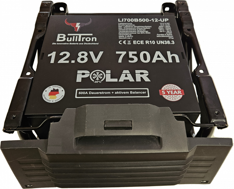 BullTron Lithium Batterie 12,8 V 750 Ah Untersitz Polar – 500 A Smart BMS, Bluetooth, WLAN & Heizung