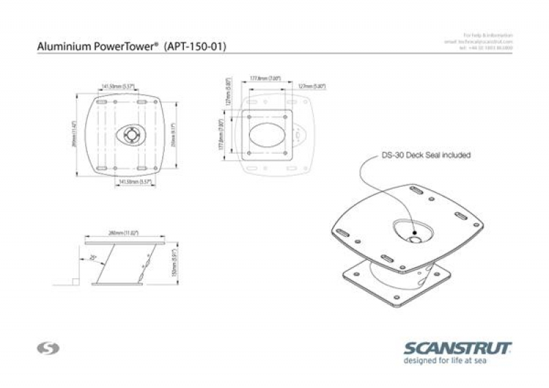 Scanstrut APT150-01 PowerTower 15cm Aluminium weiß Scanstrut APT150-01 PowerTower 15cm Aluminium weiß