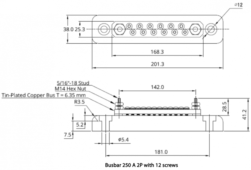Victron Busbar 250A 2P with 12 screws +cover