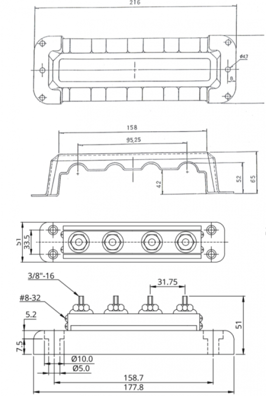 Victron Busbar 600A 4P +cover