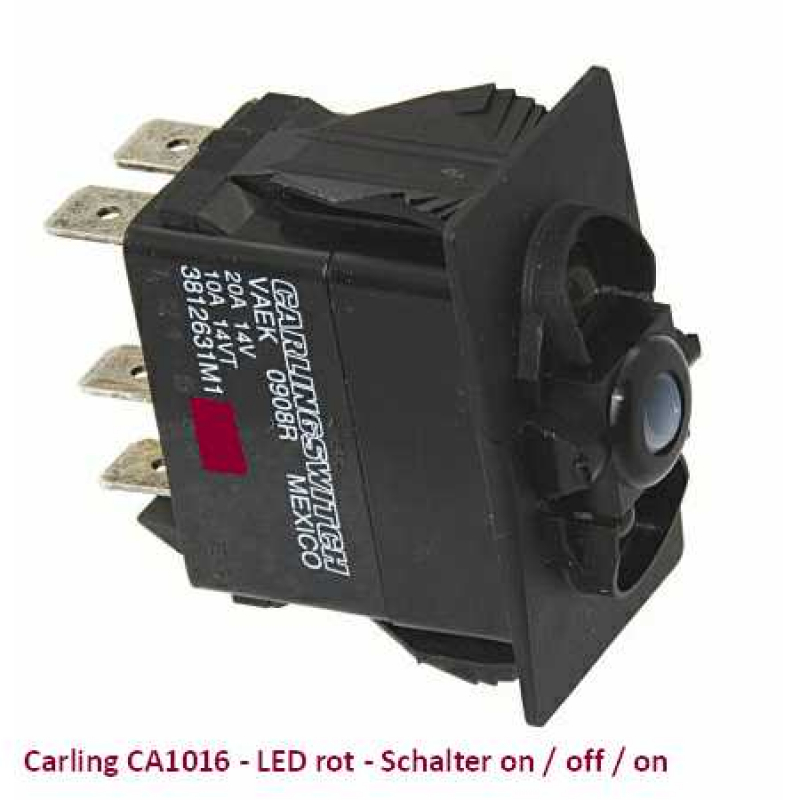 Carling Schalter rot LED der V-Serie rastend ON/OFF/ON 1-polig CA1016 