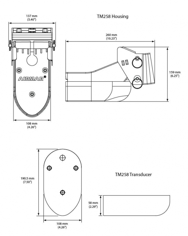 Raymarine TM258, Spiegelheckgeber für Tiefe & Temperatur