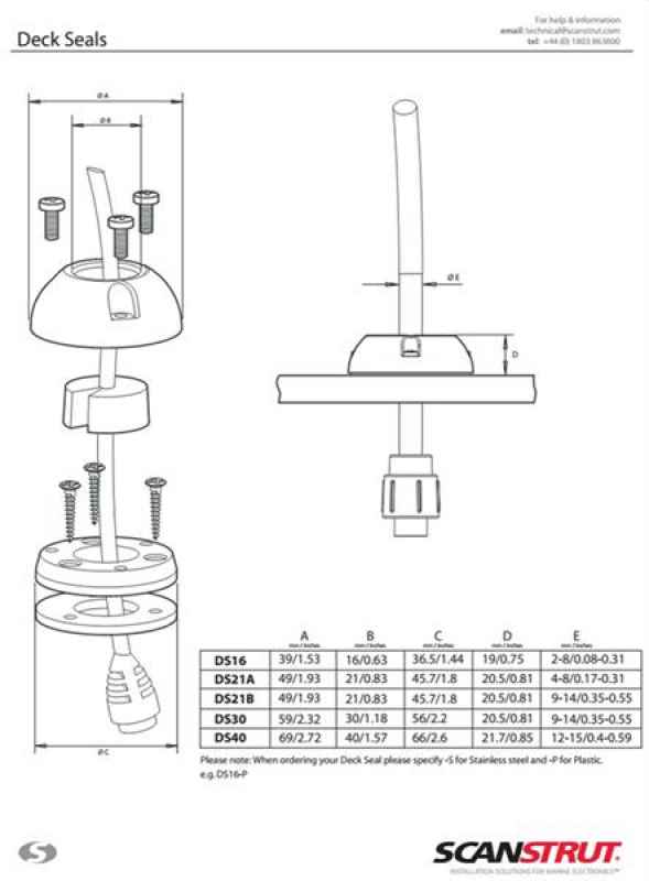 Scanstrut DS21B-P Decksdurchführung Kunststoff bis 21mm Stecker und 9-14mm Kabel Scanstrut DS21B-P Decksdurchführung Kunststoff bis 21mm Stecker und 9-14mm Kabel