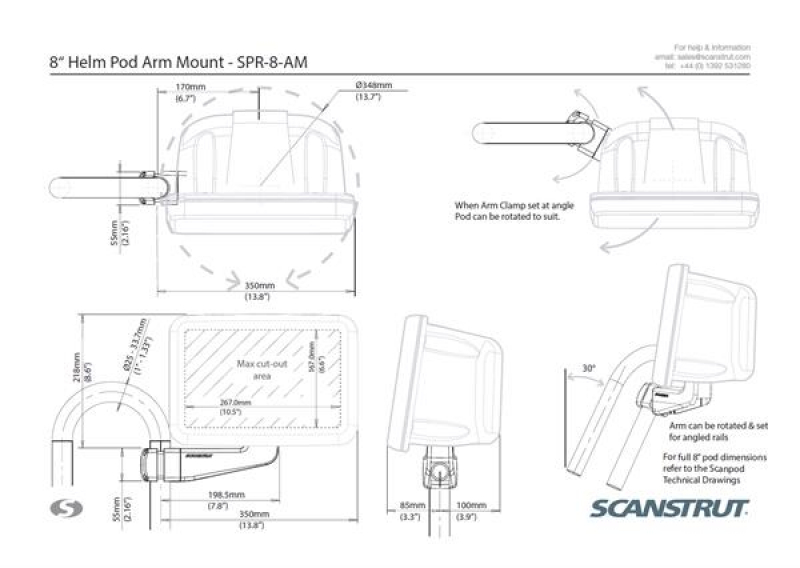 Scanstrut SPR-8-AM Konsole für Steuersäule mit Arm, 9" Anzeige