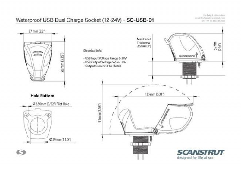 Scanstrut USB-01 wasserdichte USB-Steckdose IPx4 Scanstrut USB-01 wasserdichte USB-Steckdose IPx4