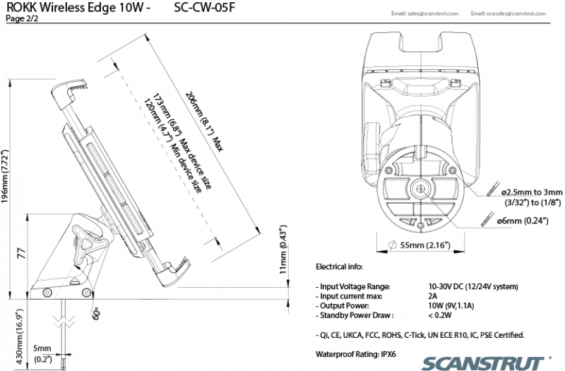 Scanstrut QI-Ladegerät 10W mit Smartphone Halterung mit Standfuß 90° drehbar Scanstrut QI-Ladegerät 10W mit Smartphone Halterung mit Standfuß 90° drehbar