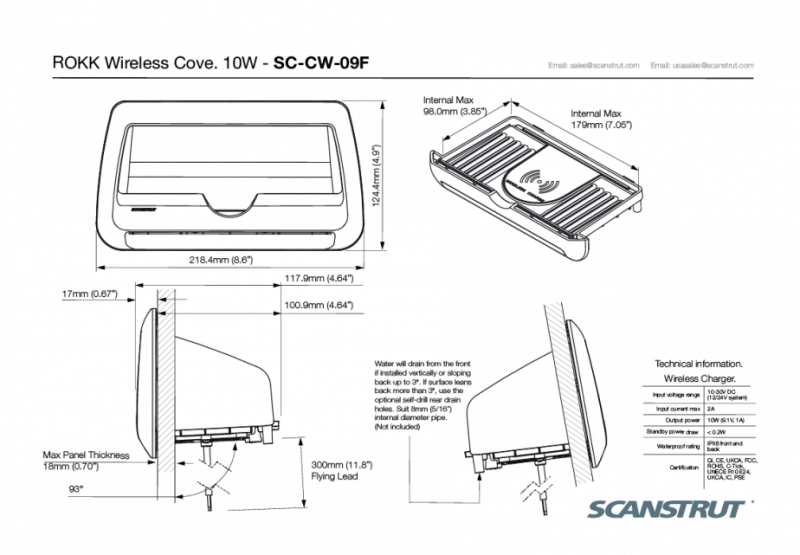 Scanstrut QI-Ladegerät 10W mit Smartphone-Ablagefach mit Wasserführung Scanstrut QI-Ladegerät 10W mit Smartphone-Ablagefach mit Wasserführung