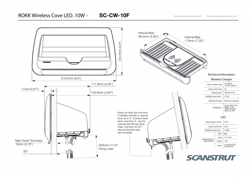 Scanstrut QI-Ladegerät 10W mit Smartphone-Ablagefach mit Wasserführung mit RGB-LED-Beleuchtung Scanstrut QI-Ladegerät 10W mit Smartphone-Ablagefach mit Wasserführung mit RGB-LED-Beleuchtung
