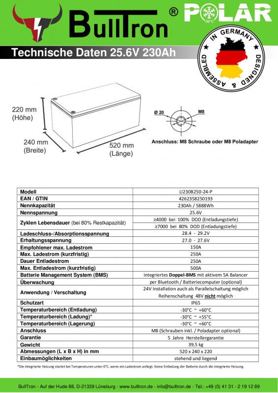 BullTron Lithium Batterie 25,6V 230Ah Smart BMS Polar BullTron Lithium Batterie 25,6V 230Ah Smart BMS Polar