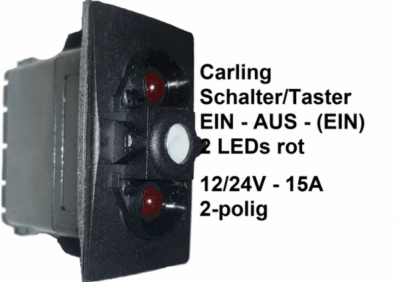 VKB2UVVC Carling Schalter/Taster EIN-AUS-(EIN) 1-0-(2) mit LED 2× rot 12/24V-15A ohne Wippe

