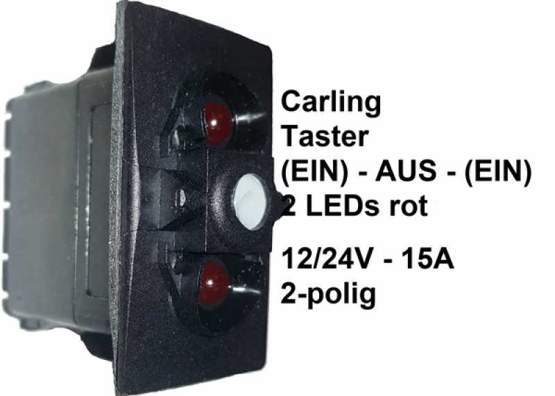 VLB2UVVC Carling Taster (EIN)-AUS-(EIN) (1)-0-(2) mit LED 2× rot 12/24V-15A ohne Wippe
