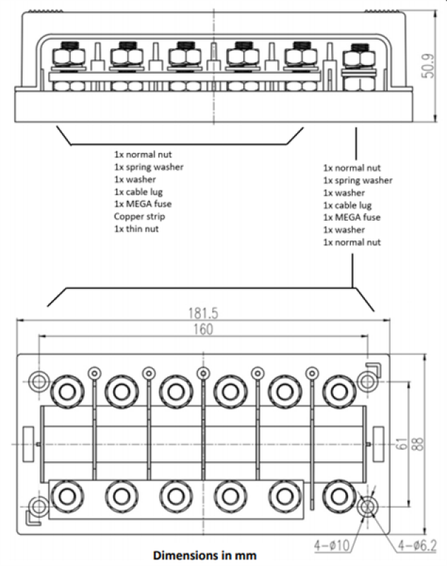 Victron Sicherungshalter Fuse holder 6-way for MEGA-fuse