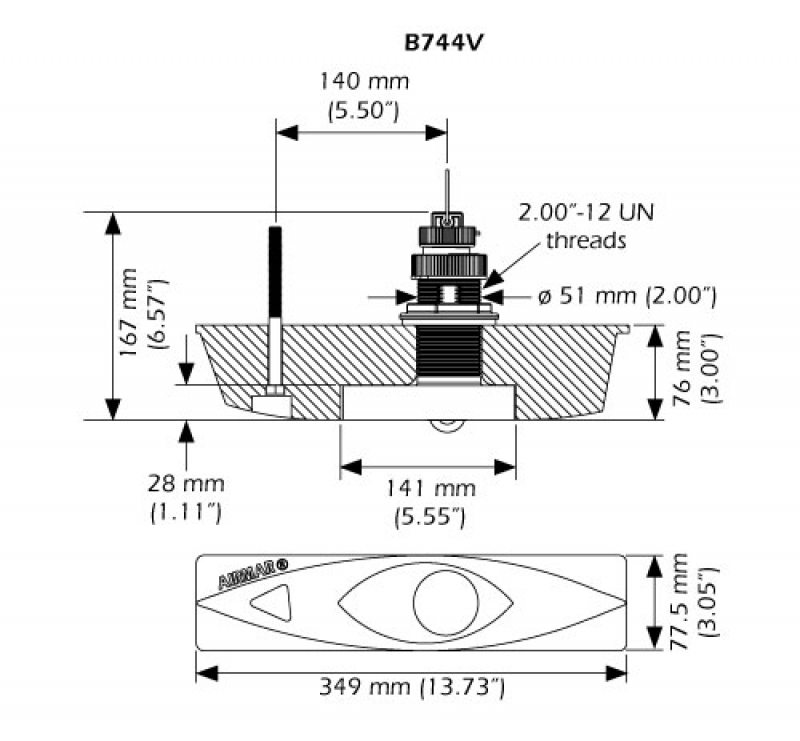 Raymarine A26043 - B744V, Bronze-Triducer, mit ziehbarem Loggeber