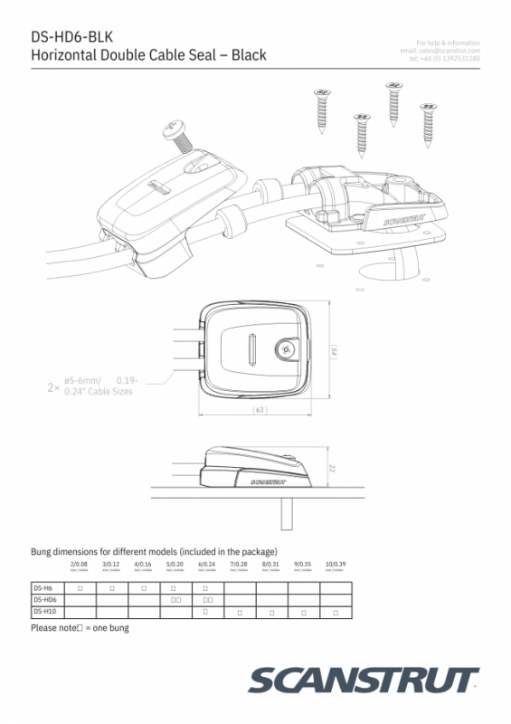Scanstrut Decksdurchführung DS-HD6 2pol horizontal 2-6mm Kabel schwarz