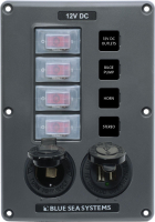 BlueSea BS-4321 Schalterpaneel mit 4 Schaltern und 2 Steckdosen (12V + USB)