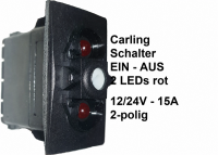 VAB2UVVC Carling Schalter EIN-AUS 1-0 mit LED 2× rot 12/24V-15A ohne Wippe
